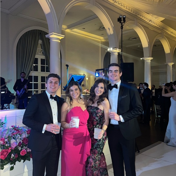 Strapless Ruffle-Detail Fuchsia Gown - Picture 3 of 3